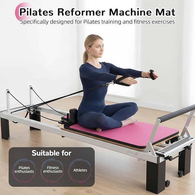 Non Slip Pilates Reformer Mat, Soft Suede Velvet Pilates Towel Mat, Pilates Mat with Multiple Equipment, Lightweight and Foldable, Sweat Wicking and Quick Drying, For Yoga and Fitness (Pink)