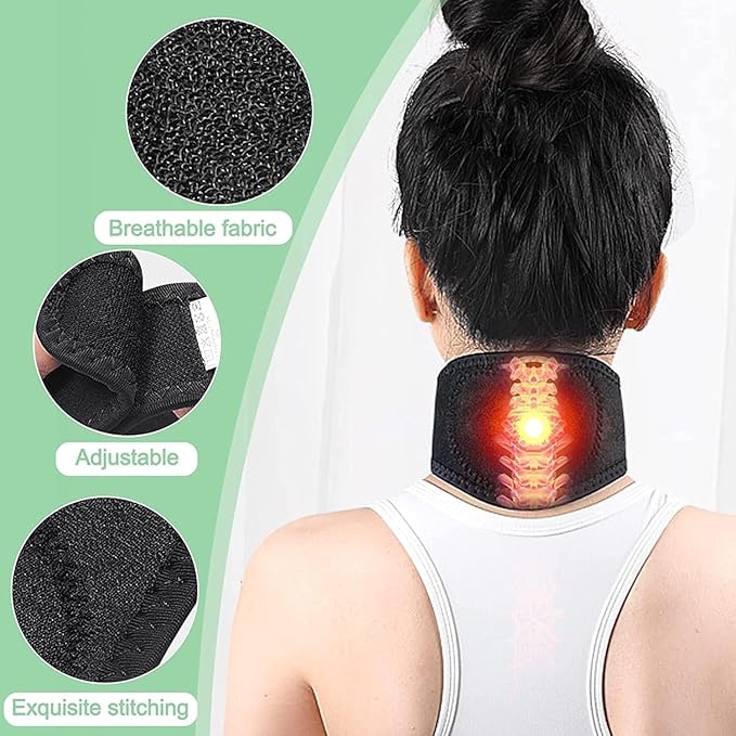 Magnetic Neck Brace, Soft Neck Brace with 5 Magnets Adjustable Self Heating Neck Support for Neck Pain Relief, 2 Pcs