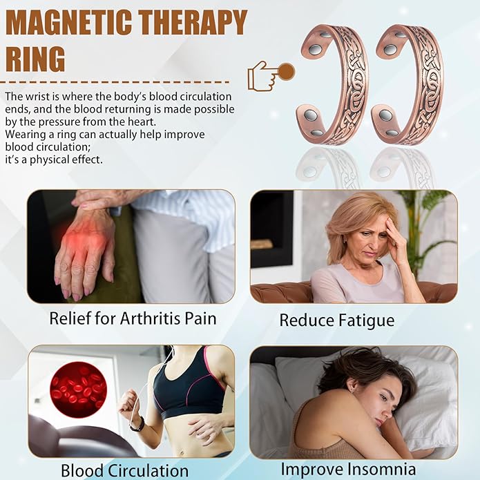 Pure Copper Ring for Women, Magnetic Rings with Powerful Magnets(Copper Ring 2A)