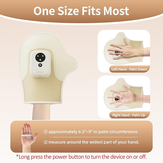 Comfytemp Hand Massager with Heat and Compression, Birthday Gift for Dad Mom Men Women, Portable Heated Glove for Fingers, Palm, Rechargeable Cordless Wrist Massage for Arthritis, Carpal Tunnel Relief