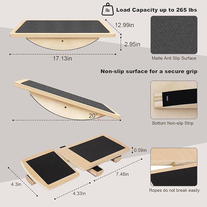Rocker Board for Physical Therapy | Professional Adult Balance Board | Anti-Slip Wood Standing Desk Balance Board for Core Strength, BAPS & Slack Board Alternative (Suitable for Men & Women)