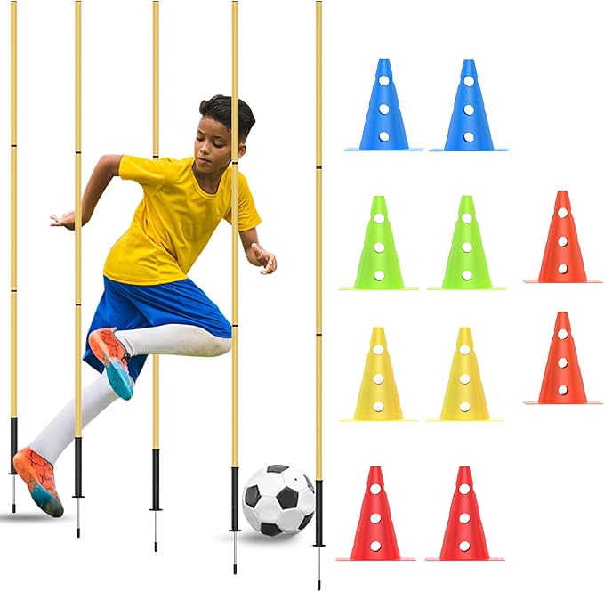 Football Training Cones Agility Soccer Cones, Indoor Outdoor and Festive Events Field Marker Agility Cones with 5 Adjustable Soccer Agility Training Poles