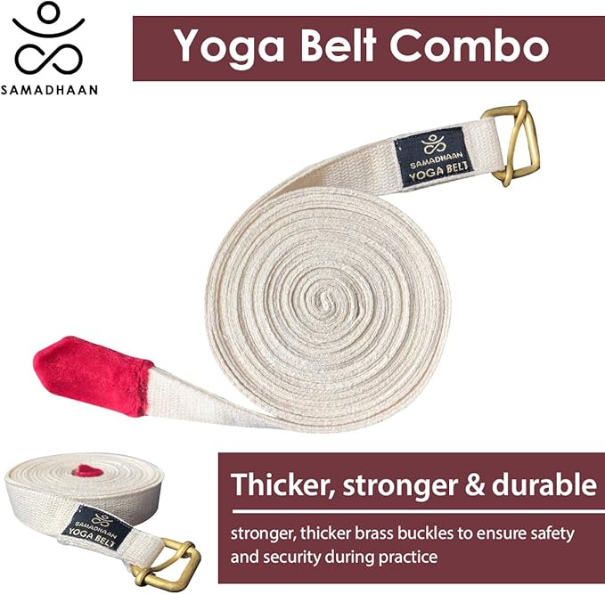 Yoga Strap with Durable Sliding Brass Buckle | Strong & Secure Yoga Strap | Double Thickness Adjustable Yoga Belt for Daily Stretching, Yoga, Pilates & Fitness