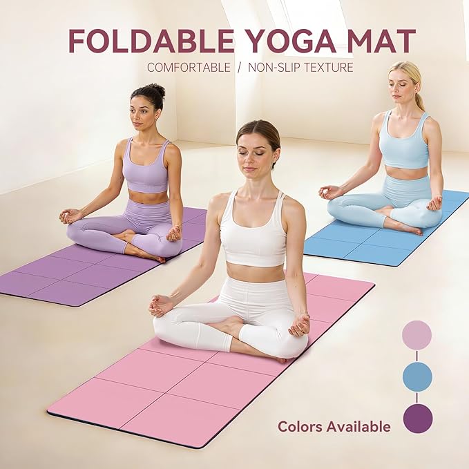 Foldable Travel Yoga Mat 72"x24"x0.24", Lightweight Non Slip Exercise Mat, Portable Folding Workout Mat for Yoga, Pilates, Stretching, Home Gym, Outdoor Fitness & Travel