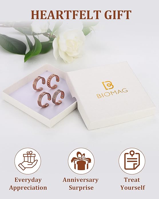 BioMag Magnetic Rings, Pure Copper Rings for Men Women, Adjustable Fingers Thumb Ring Jewelry Gift