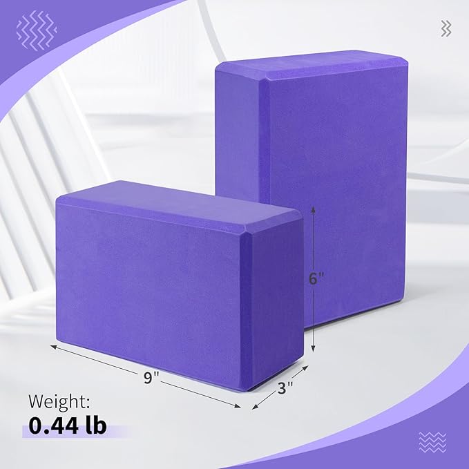 Yoga Blocks 2 Pack 9x6x3 Inches, Sturdy Foam Yoga Block, Premium EVA, Non Slip High Density for Pilates Meditation, Stretching and Toning