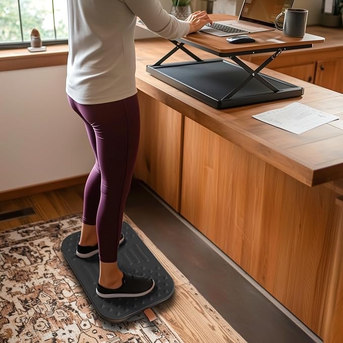 Balance Board for Standing desk, 2-in-1 Dual-Sided Balance Stability Trainer & Anti-Fatigue Standing Mat,Calf Stretcher,for Home,Gym,Office