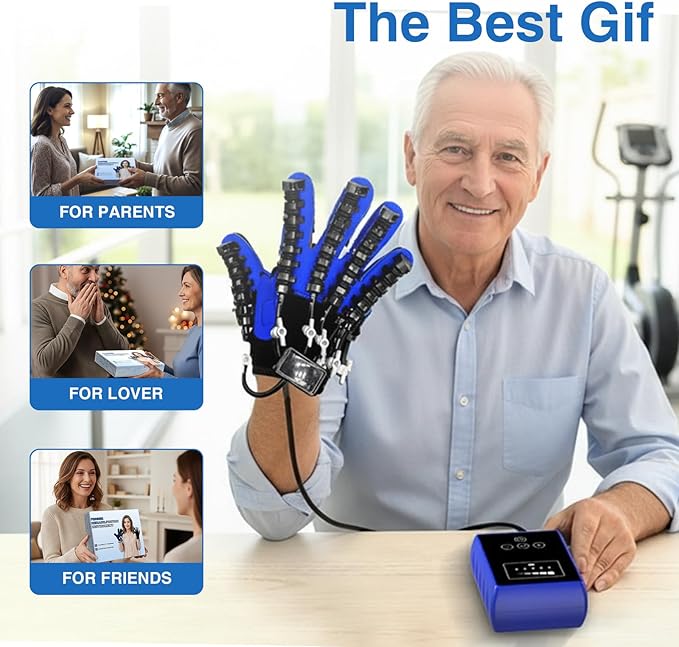 Rehabilitation Robot Gloves, Finger Exerciser for Stroke Recovery Hand Glove Equipment Hand Function Rehabilitation, Adjustable Strength and Supports USB Charging