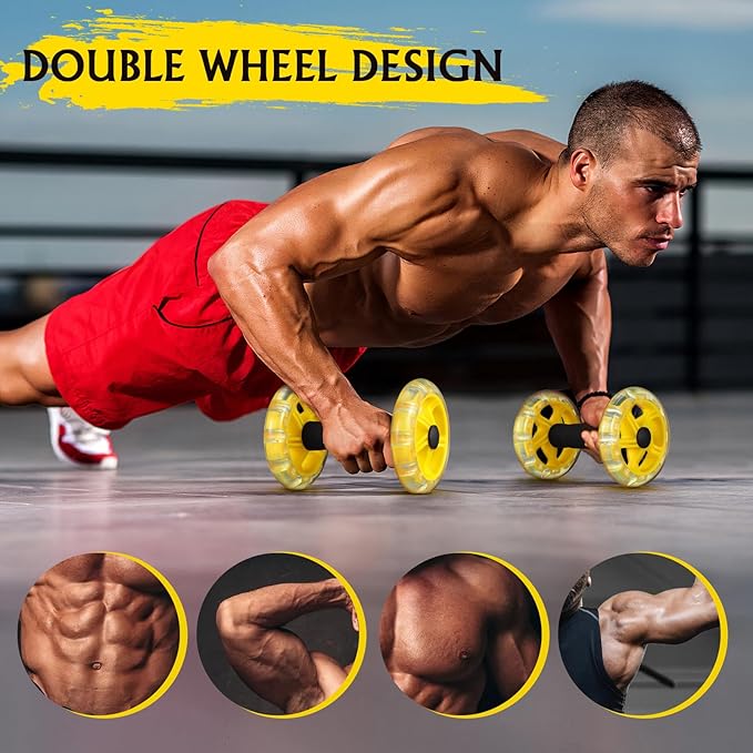 SUPVOX Twin-wheel Fitness Ab Roller Wheel for Core Strengthening, Yellow Abs Plastic Abdominal Exercise Device for Home Gym Weight Loss and Muscle Toning