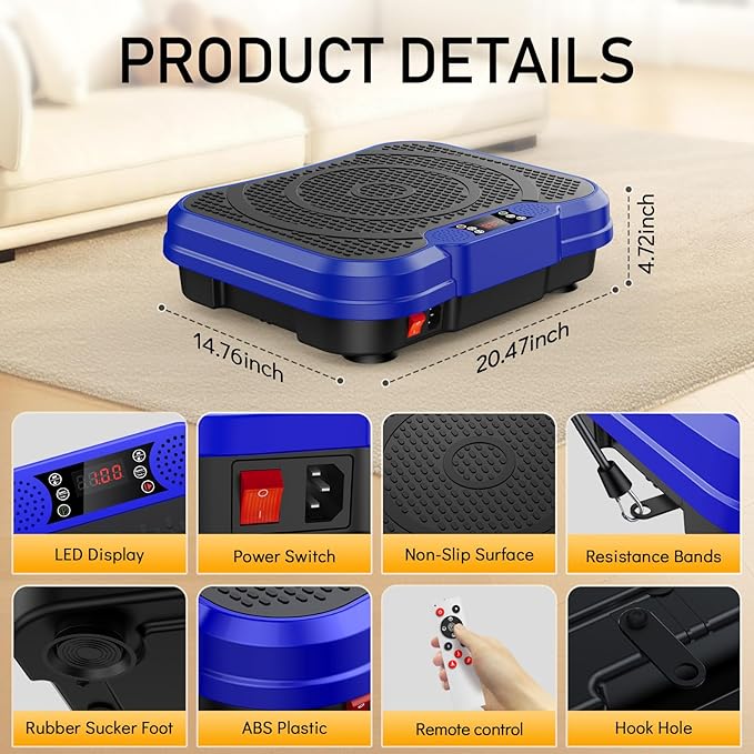 Vibration Plate Exercise Machine, Vibrating Platform for Lymphatic Drainage Weight Loss, 250 Speeds Full Body Workout Vibrated Plates Fitness Platform for Home Women Men