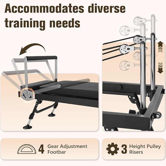 Generic 78 in Pilates Reformer with Springs Resistance Adjustable Fitness Equipment 300 LBS Capacity Smooth Glide Carriage Reformer for Home and Studio Use