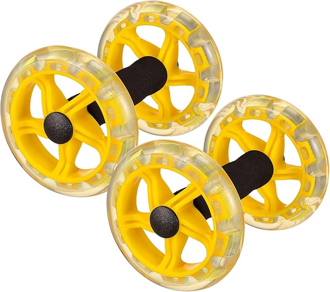 IMIKEYA Twin-wheel Ab Roller Fitness Wheel with Ball Bearing, Yellow Core Workout Abdominal Exercise Device for Men and Women Weight Loss Training