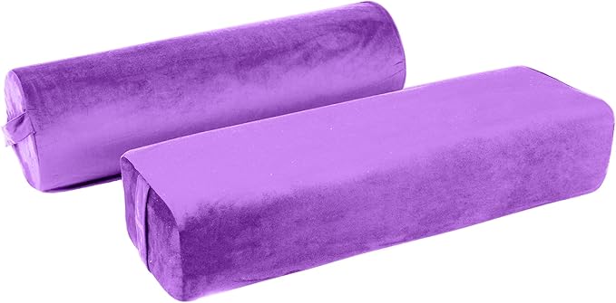 2-Pack Yoga Bolster Pillow Set: Rectangular & Cylinder Pillows for Meditation and Support, Yoga Pillows with Washable Velvet Cover, Triple-Layer Sponge with Carry Handle, Purple