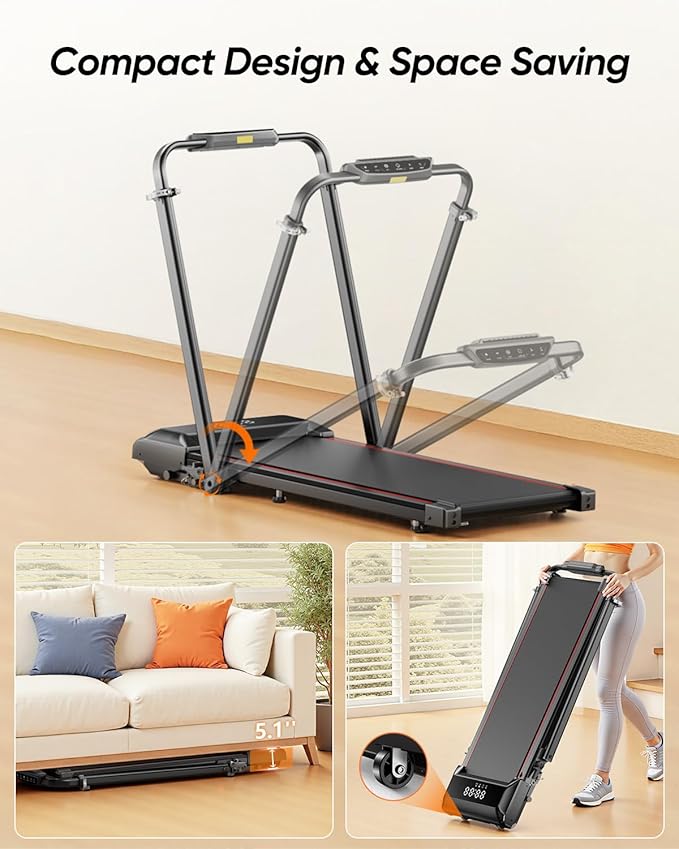 Walking Pad Treadmill with Incline, 2 in 1 Foldable Treadmills for Home Small Office, 300lbs Portable Compact Under Desk Treadmill with App, Remote Control and LED Display
