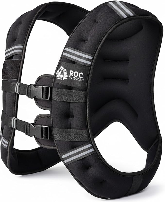 Roc Outdoors Weighted Vest W/ Rub-Free Technology for Woman and Men, 5lb/10lb/15lb/20lb/30lb Weight Vest with Reflective Stripe for Workout, Strength Training, Running, Walking, Fitness, Weight Training, Weight Loss, Weightlifting