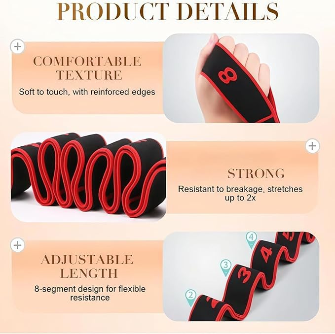 3 Sets Fitness Resistance Band for Stretching and Yoga, Number Stretch Resistance Band with Clear Markings, 8-Section Elastic Training Bands for Yoga