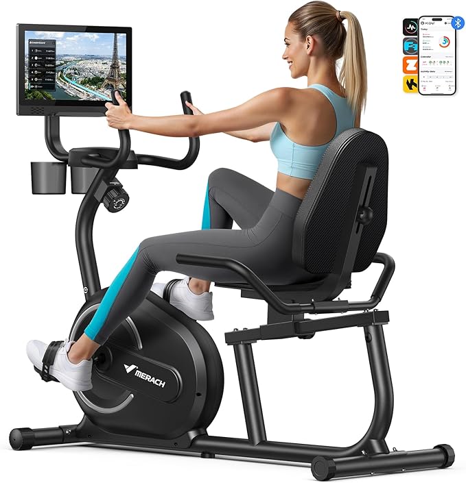 MERACH Recumbent Exercise Bikes for Home with Smart Bluetooth Equipment Exercise Bikes App,LCD,Heart Rate Handle Stationary Bikes for Home, Magnetic Recumbent Exercise Bike for Seniors Gym S08/S23