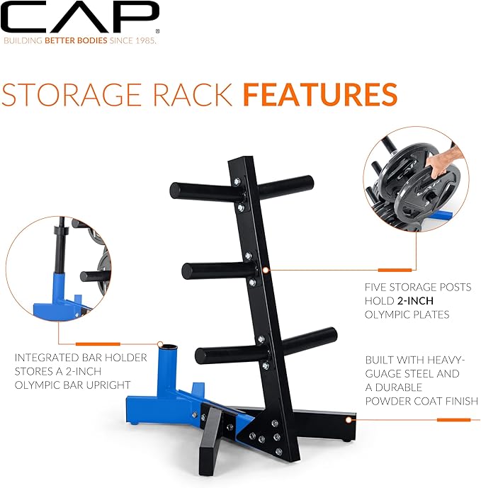 Cap Barbell Olympic Plate Tree Storage Rack, Multiple Colors