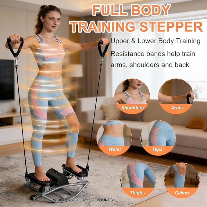Rock Stepper Side to Side Low-Impact Rocking Stepper for Home Exercise Compact Side Stepper with Resistance Bands Quiet Lateral Exercise Machine for Full Body Workout