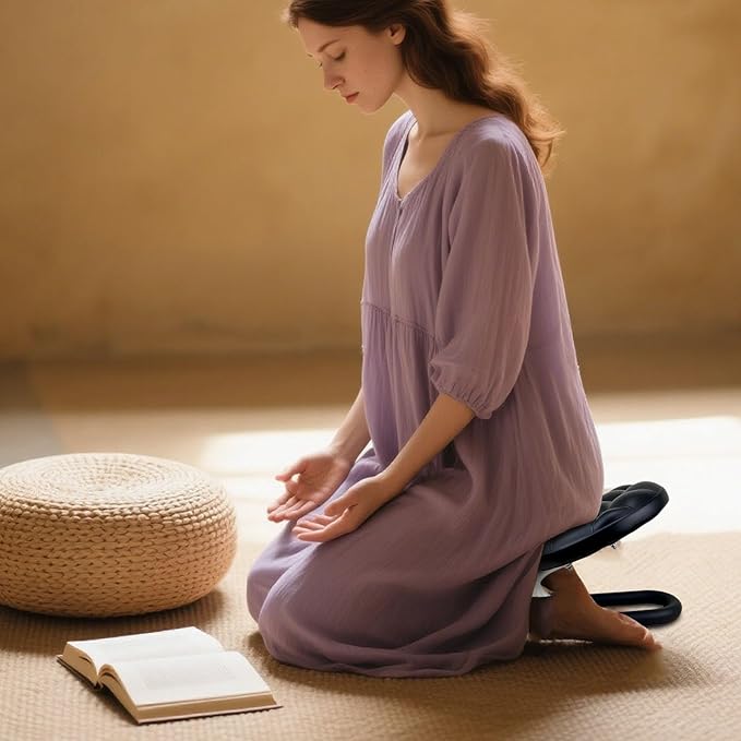 LAFANDE Kneeling Meditation Stool, Metal Kneeling Chair with Sponge Cushion & Non-Slip Leg Sleeves, Lightweight Meditation Bench Seat for Studio, Praying