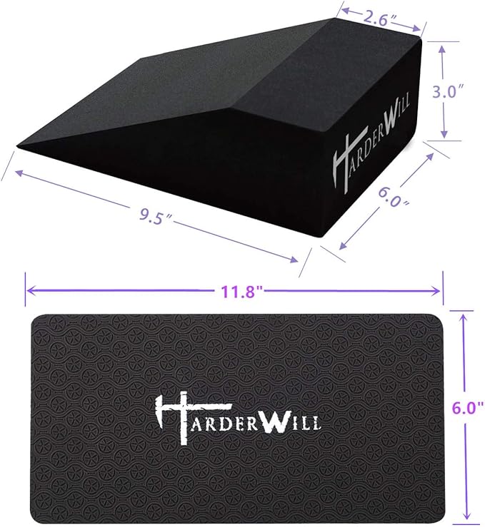 HarderWill Yoga Foam Wedge Blocks (Pair), Calf Raise Block, Calf Stretcher, Yoga Wrist Support, Balance, Pushup, Fitness, Pilates, Heel Stretcher, Squat Wedge with Gym Bag