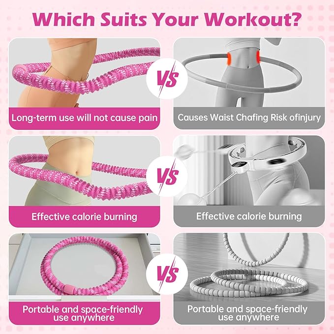 2.9 lbs Soft Fitness Infinity Hoop - Foldable Quiet Design, Gentle Fat Burning & Waist Toning, Skin-Irritation-Free, Ideal for Home/Travel/Postpartum Recovery