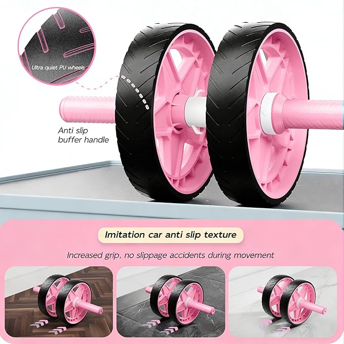 Double-Wheel Ab Roller for Core Training – Rebound Design with Adjustable Elastic Band, Silent Non-Slip Wheels, Detachable Build, Knee Pad & Bands – Home Gym Gear for Men/Women