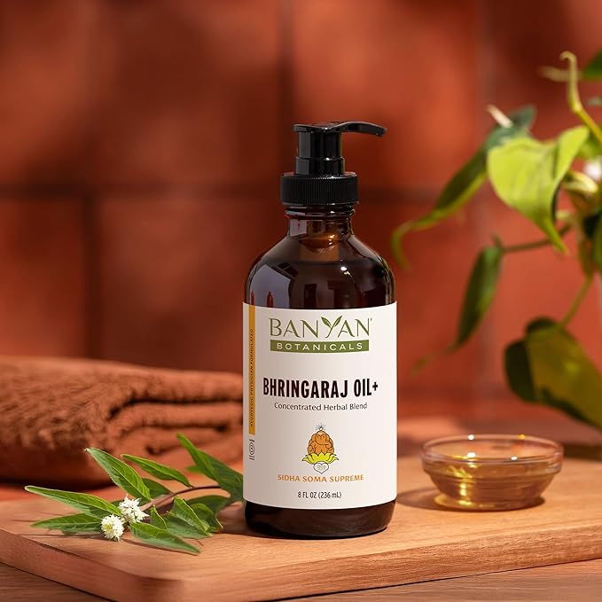 Banyan Botanicals Bhringaraj Oil+ – Organic Herbal Oil with Bhringaraj, Gotu Kola, and Rose – for Organic Skin Care and Hair Care – 8 oz – Non-GMO Sustainably Sourced Physician-Formulated