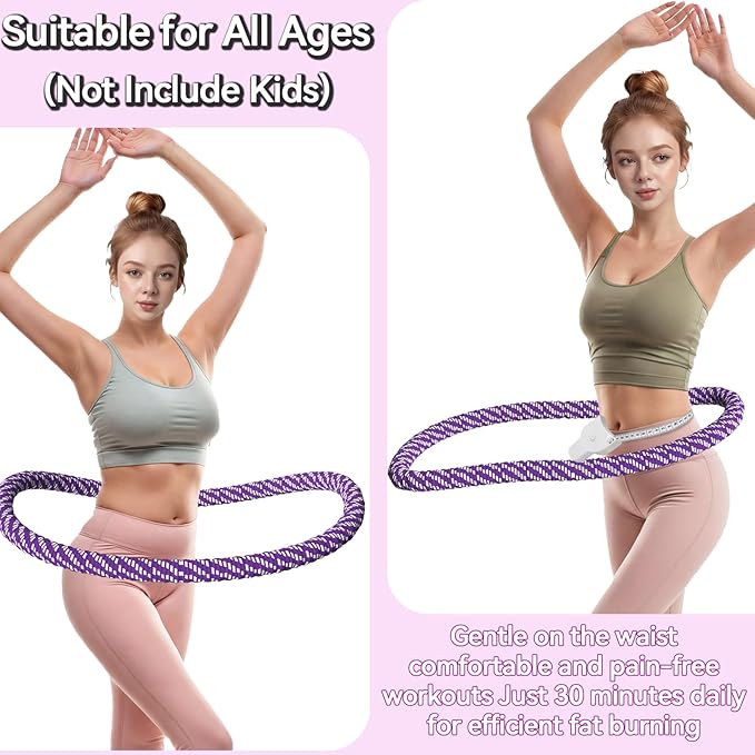 3.4/4.1/5 LBS Soft Spring Weighted Hoop for Adults, Quiet & Pinch-Proof Design, Portable Fitness Infinity Hoop with Body Tape Measure, Exercise Hoop for Core Workout