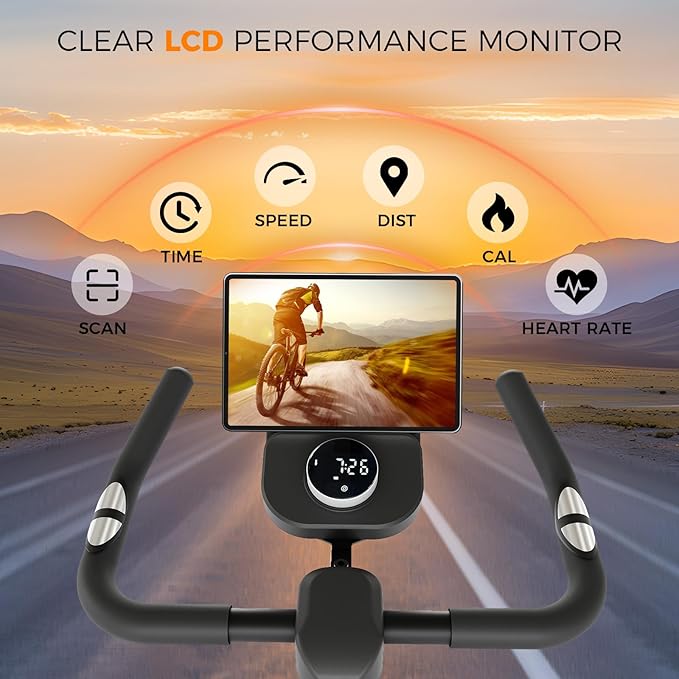 Exercise Bike, Brake Pad/Magnetic Stationary Bike with App, Low Noise Indoor Cycling Bike with 330lbs Weight Capacity, Adjustable Seat, Tablet Holder, Water Bottle Holder for Home Fitness and Weight Loss