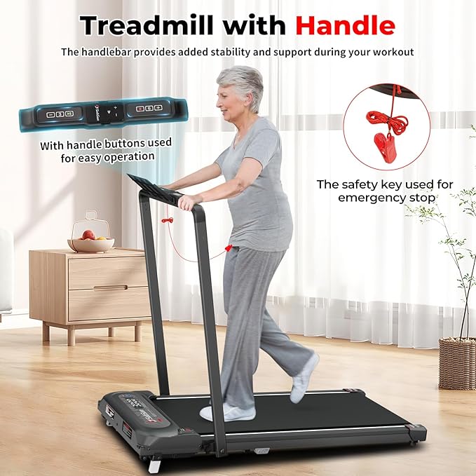 SubSun Foldable Treadmill for Home, Portable Walking Pad with Handle, Manuall/Auto/No Incline, 2.5HP Treadmill with 265 Lbs, Black/White