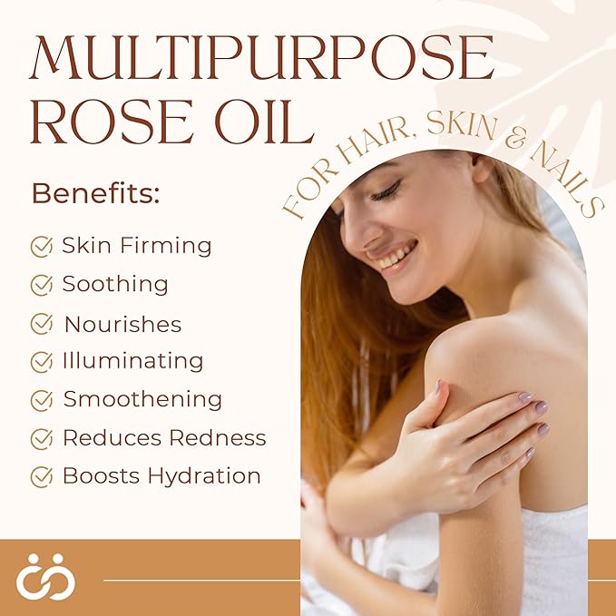 USA Made Multipurpose Rose Oil, Moisturizing Hair & Body Oil, Vitamin E Oil with Apricot, Sweet Almond, and Bergamot Essential Oils for Skin, Body & Face Oil for