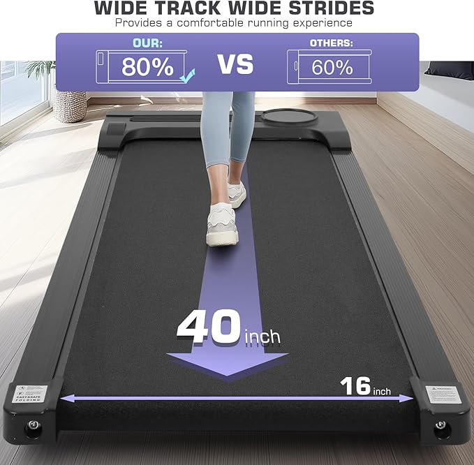Under Desk Walking Pad for Home Office - 2.5 HP Portable Treadmill With 300 lb Capacity, Compact Jogging Running Machine, Remote Control and LED Display