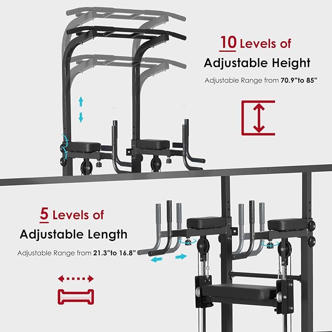SogesPower Power Tower Dip Station Pull Up Bar for Home Gym Multi-Function Adjustable Height Strength Training Workout Equipment