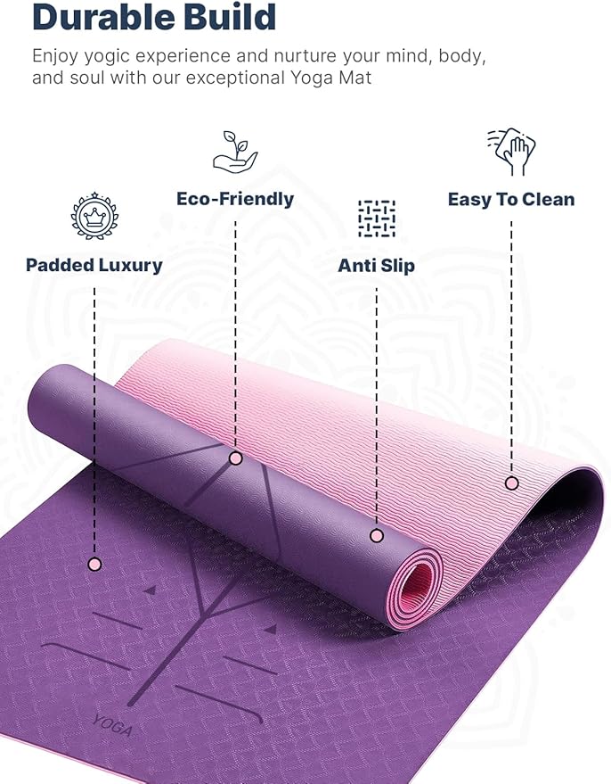 ROMIX Pro Yoga Mat Thick 6mm (1/4 inch), 72"L x 24"W Non-Slip Workout Mat with Alignment Lines, Large Yoga Mats for Women Men With Carry Bag, Exercise Mats for Home Workout Training Equipment