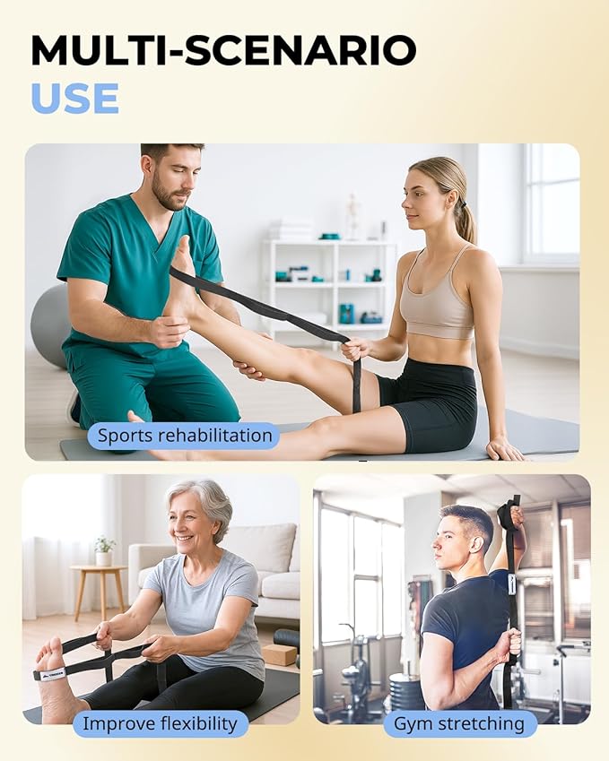 Trideer Stretching Strap with Loops & Leg Lifter, Non-Elastic PT-Style Physical Therapy Strap for Knee Replacement Rehab, Hamstring, Calf & Back Stretcher Mobility, Hip, Shoulder & Yoga