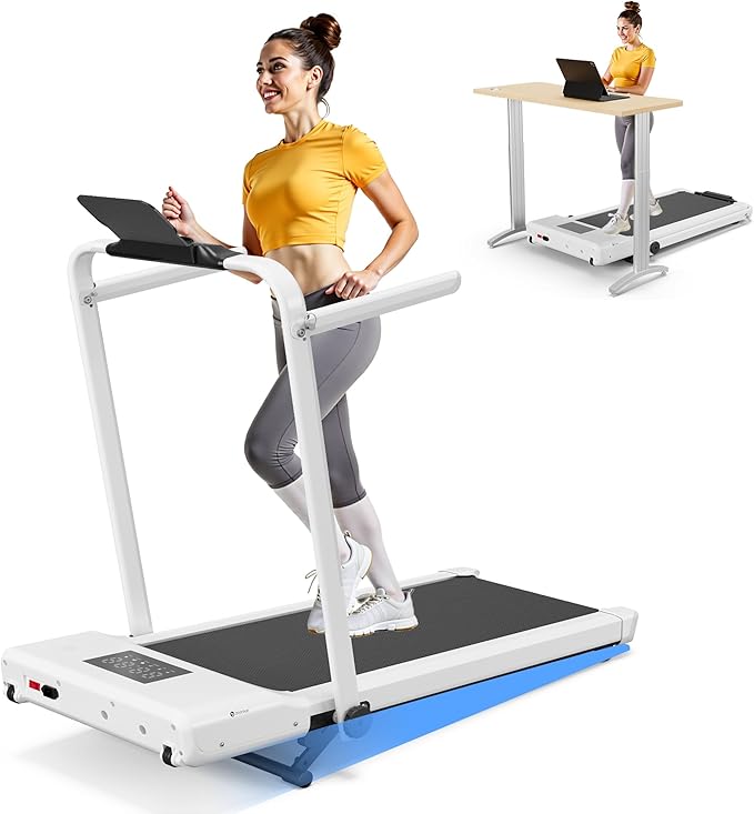 DeerRun Walking Pad Treadmill with Incline and Handle Bar, 4-in-1 Foldable Under Desk Treadmills for Home Small or Office, 300 lbs Capacity 3.0 HP Folding Portable Walking Pad with APP