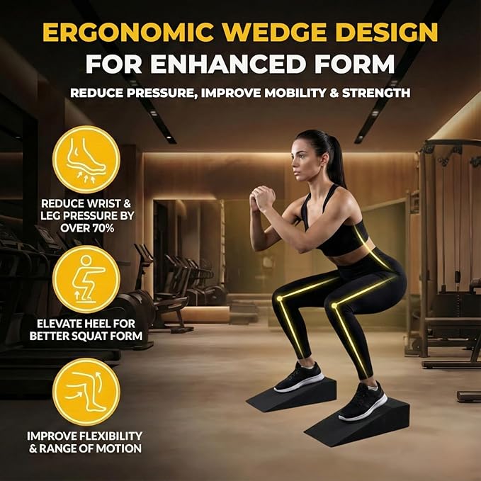 Squat Wedge Block for Heel Elevated Squat Weightlifting Calf Stretcher Slant Board for Mobility Balance and Strength Performance Pack of 2