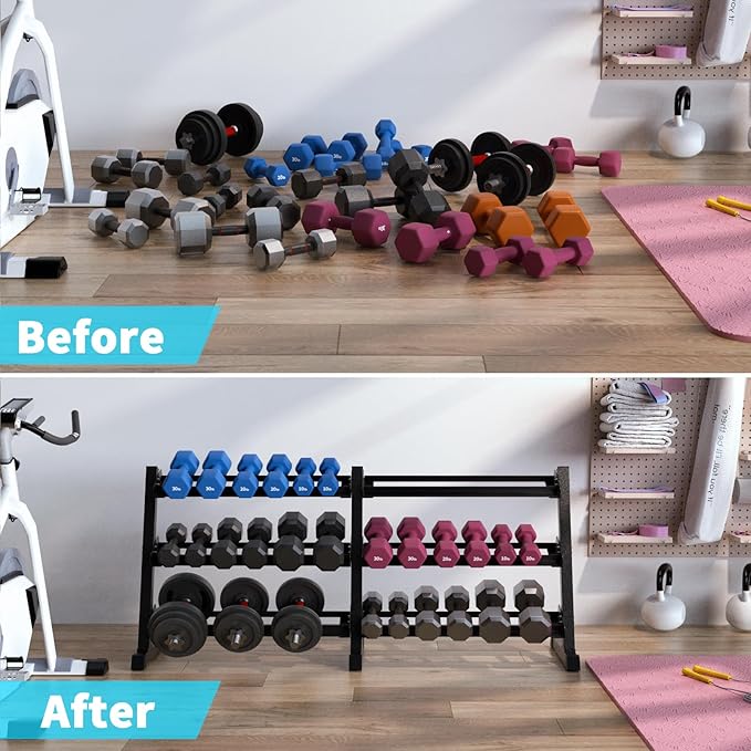 KHAMAL Dumbbell Rack Stand Only - 3-Tier Weight Rack Heavy Duty Dumbbell Stand Space-Saving For Home Gym Organization, Dumbbell, Barbell