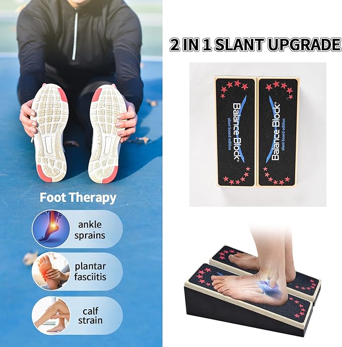 2-in-1 Wobble Balance Board & Calf Stretcher (2-Pack) – for Ankle Physical Therapy, Home Gym Fitness, Senior Balance & Office Stretching, Portable Stability Trainer