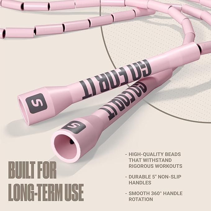 Sportbit Elite Beaded Jump Rope – Adjustable for Kids & Adults, Durable Fitness Skipping Rope for Cardio, Gym, Home & Outdoor Workouts
