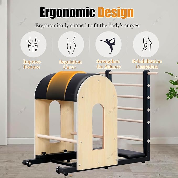 Home Ladder Barrel Pilates with Resistance Bands, Pilates Spine Corrector Exercise is Designed for Office Workers, Yoga Fitness Gym Strength and Flexibility Black