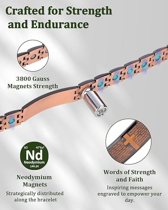 Magnetic Bracelet and Ring Set for Men, 99.99% Pure Copper Jewelry, Adjustable Cross & Celtic Knot Design, Gift for Dad