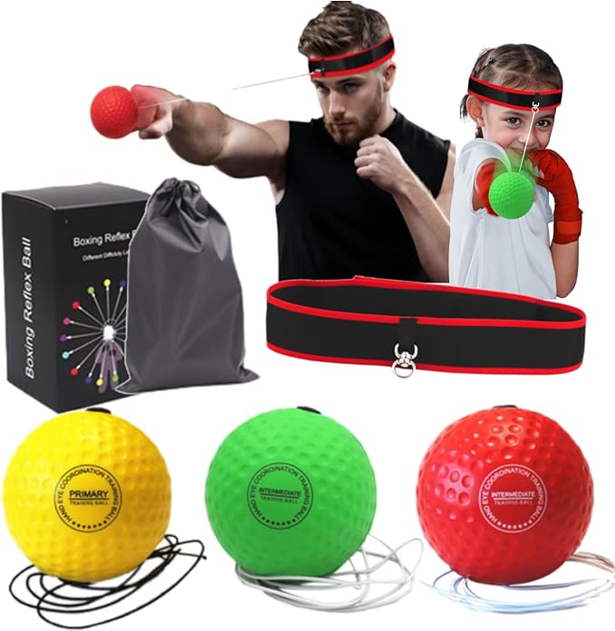 Reflex Ball for Adults and Kids Boxing Training Set with Adjustable Headband and Balls, Equipment for Reaction and Punching Speed