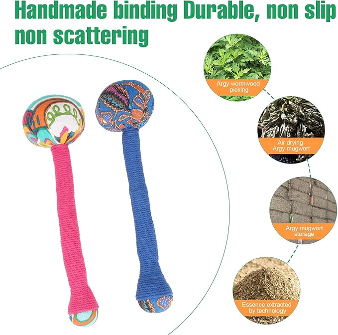 2PCS Herbal Wormwood Lymphatic Drainage Anti Slip Manual Massage Hammer Longer Handle Back Massager for Shoulder, Neck & Muscle Pain Relief (Rose Red/Dark Blue)