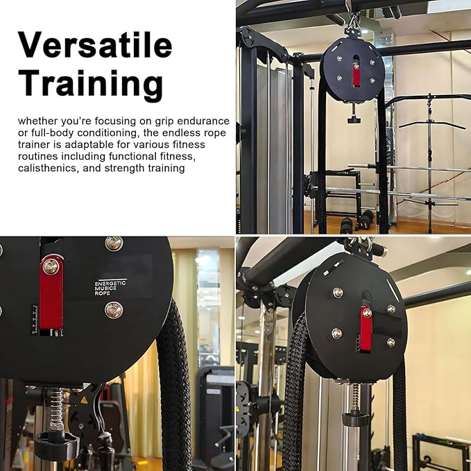 Pulley Trainer, Portable Cable Pulley System with Adjustable Resistance, Endless Rope Trainer for Fitness Training and Physical Conditioning