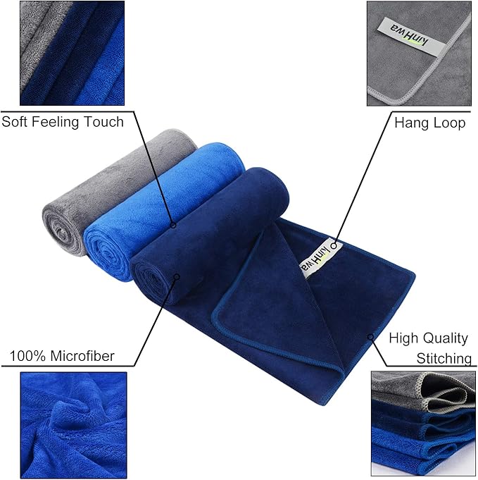 KinHwa Absorbent Workout Towels for Gym Soft Gym Towels for Sweat Microfiber Sports Towel Perfect Size for Workouts, Hot Yoga, Running, Biking or Camping 16inch x 31inch 3 Pack
