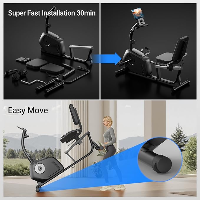 UMAY Recumbent Exercise Bike, Magnetic Staionary Bikes for Home with 16-level Resistance & Adjustable Seat, Staionary Bike for Seniors Adults, 350 LBS & LCD Monitor