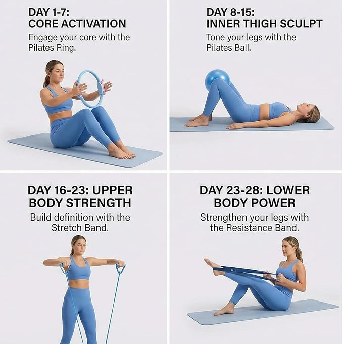 Pilates Ring Kit for Women, Pilates Equipment, Resistance Bands, Home Magic Circle Workout with Pilates Ball and Ring Set, Pilates Essentials Starter Set for Beginners Toning Shape Full Body