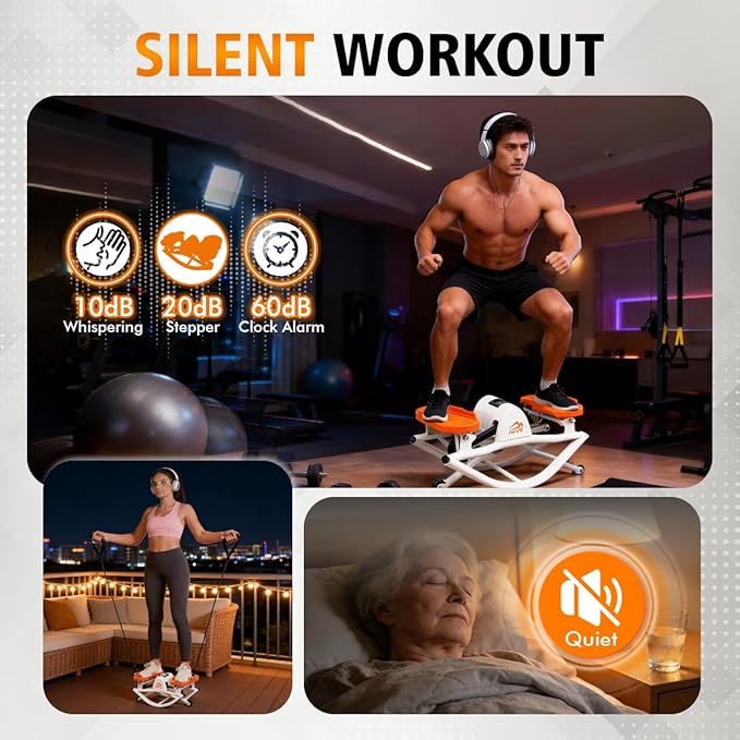 Rocking Steppers for Exercise at Home, the Rock Stepper Side to Side Stepper with 3D Motion & Resistance Bands for Full Body Cardio Workout, Quiet Low-Impact Stair Stepper, 380LBS Loading Capacity